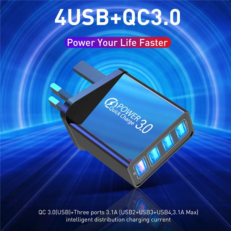 4 Port USB Charger Wall Adapter Plug | 45W Fast Charging