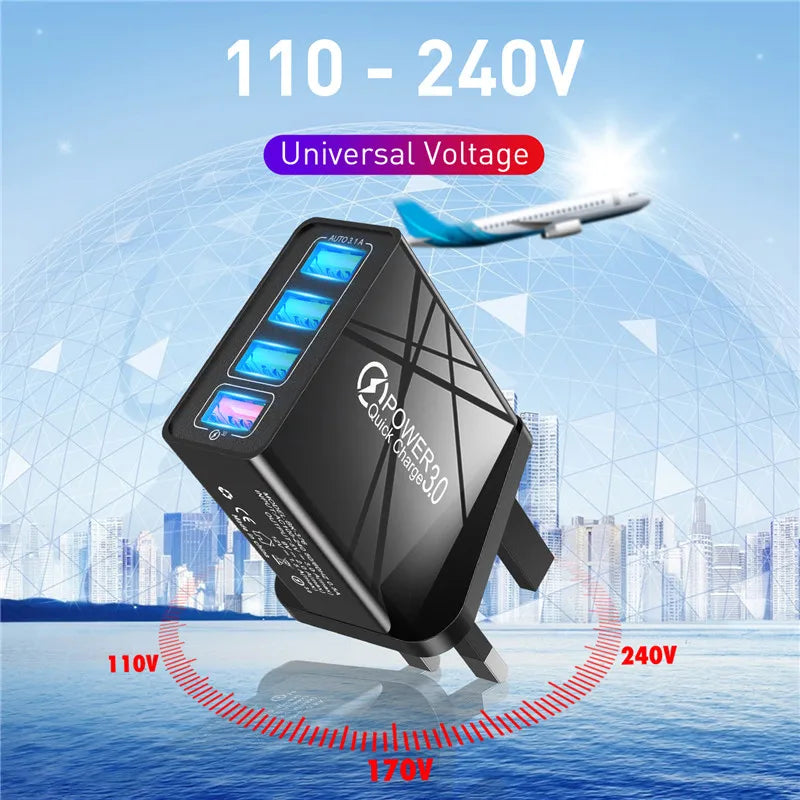 4 Port USB Charger Wall Adapter Plug | 45W Fast Charging