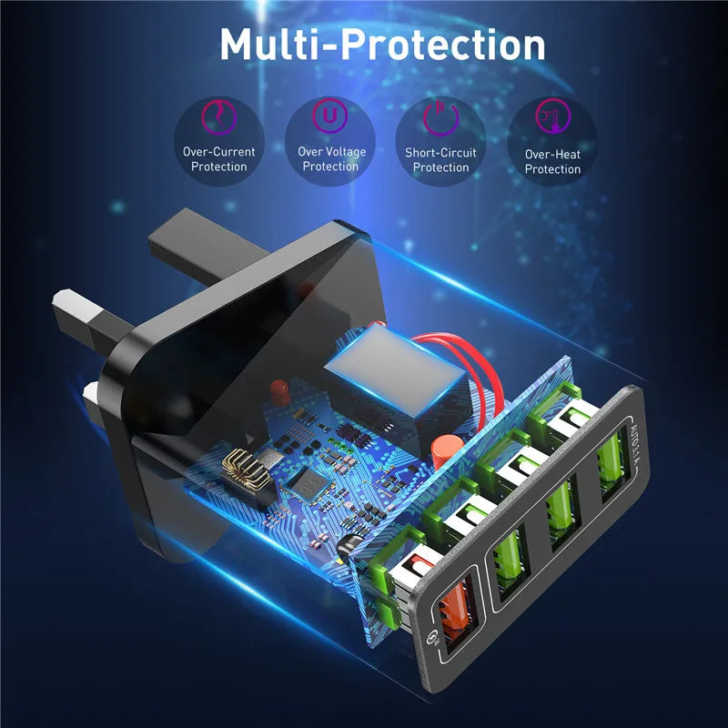 4 Port USB Charger Wall Adapter Plug | 45W Fast Charging
