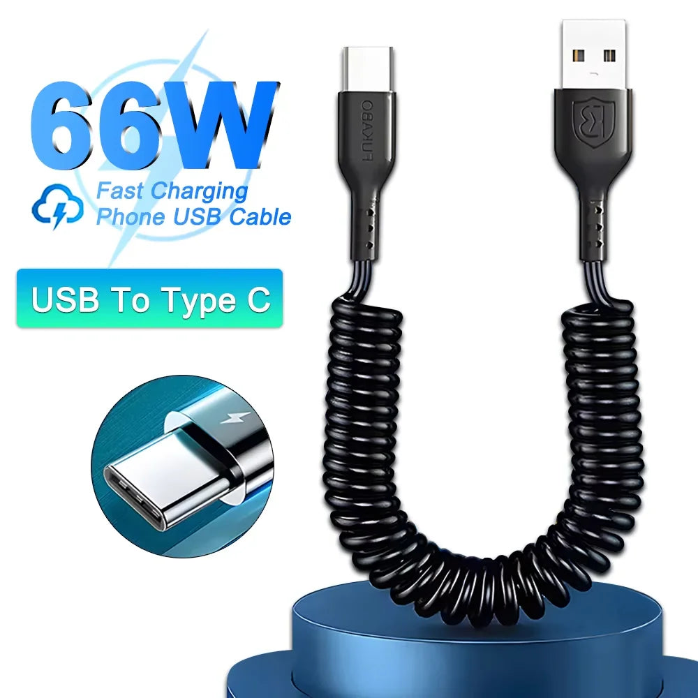 Spring Retractable Charging Cable for Car | USB to USB C
