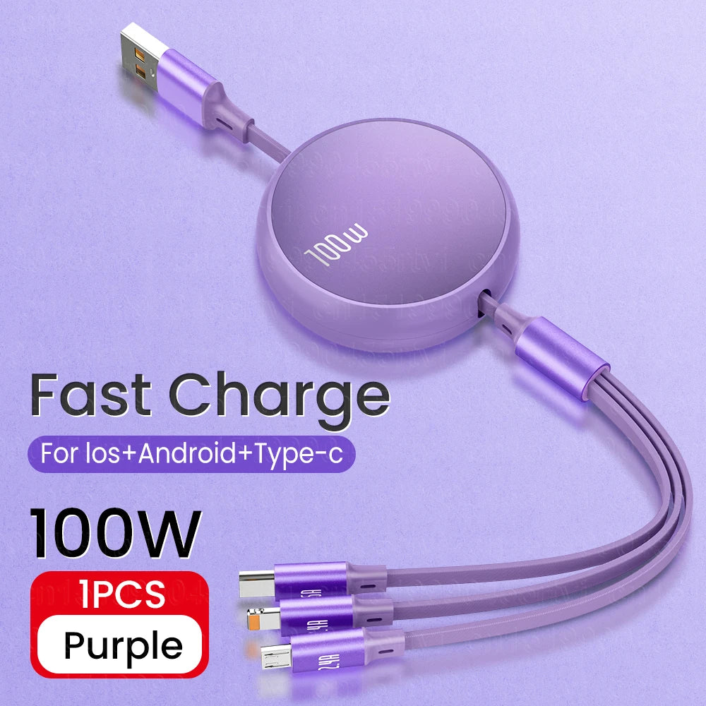 3 in 1 Retractable USB Fast Charger | 100W