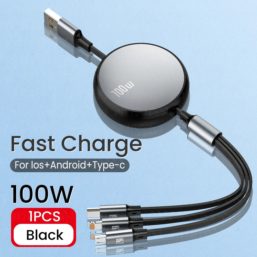 3 in 1 Retractable USB Fast Charger | 100W