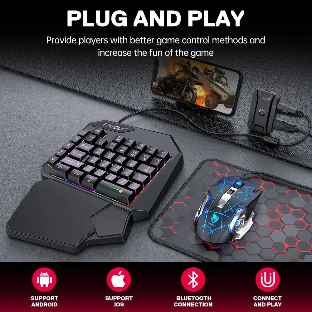 One-handed Mobile Gaming Keyboard and Mouse Set