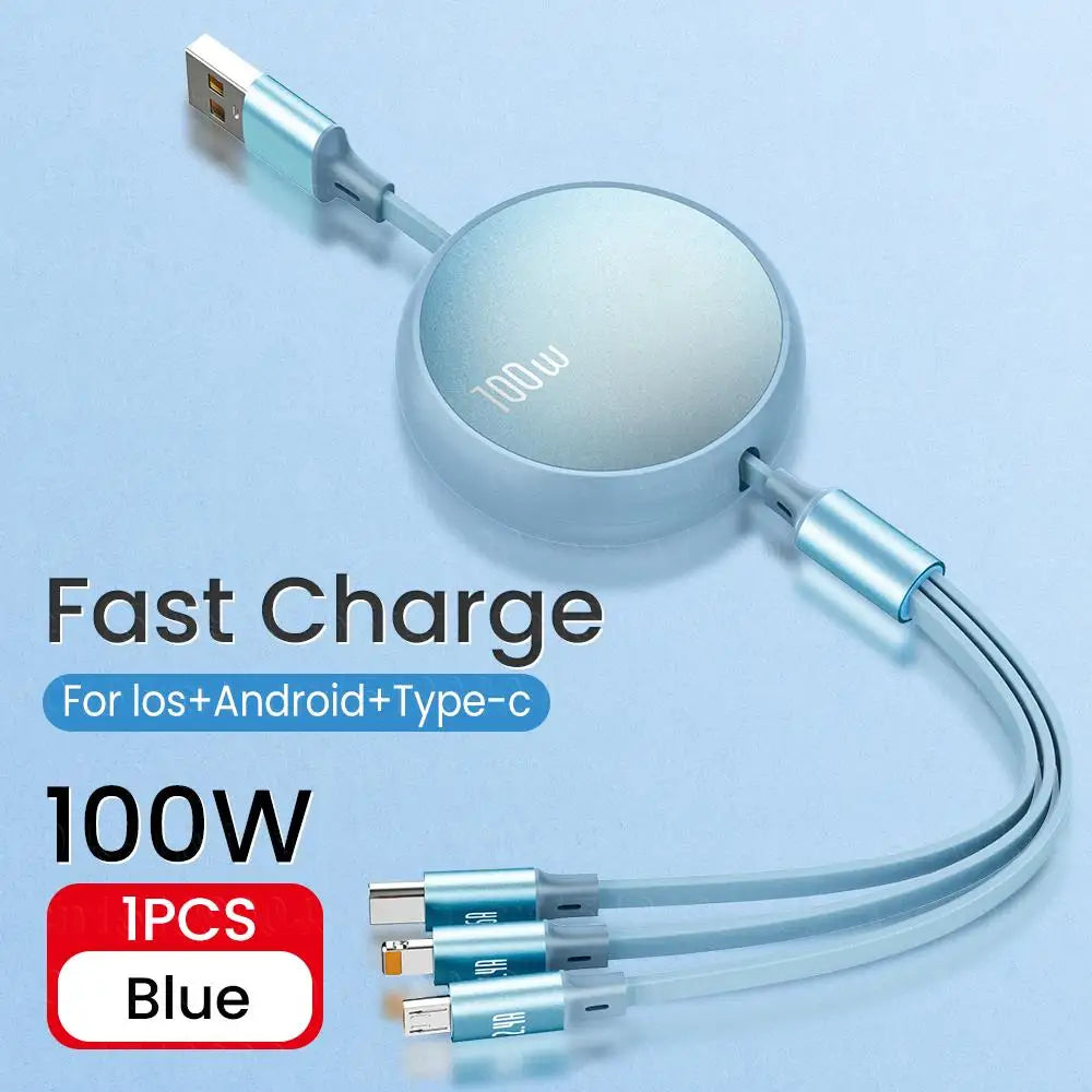3 in 1 Retractable USB Fast Charger | 100W