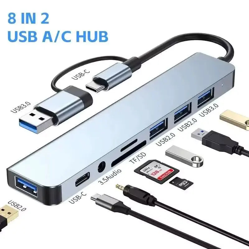 5 to 8 Port USB HUB with TF & SD card slots | For Mac & PC