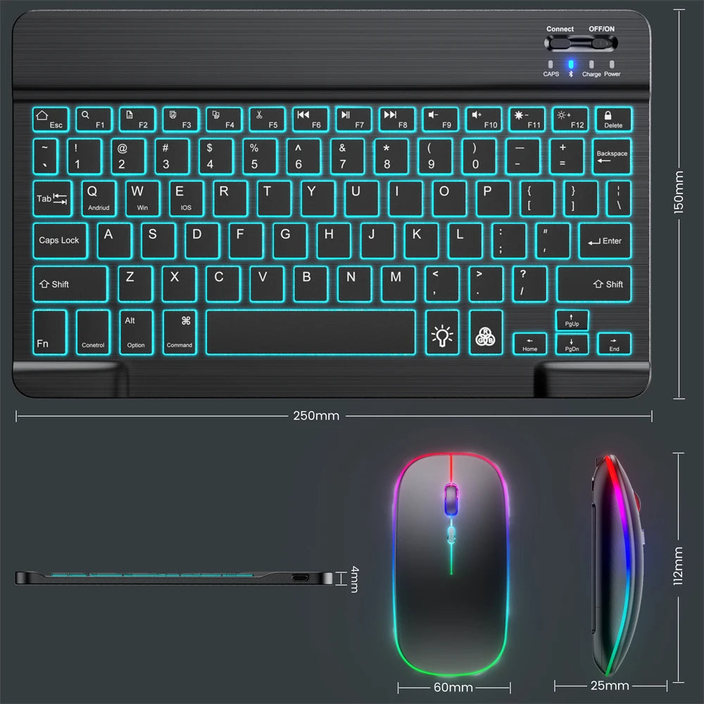 Backlight Bluetooth Keyboard & Mouse Set for Phones & Tablets