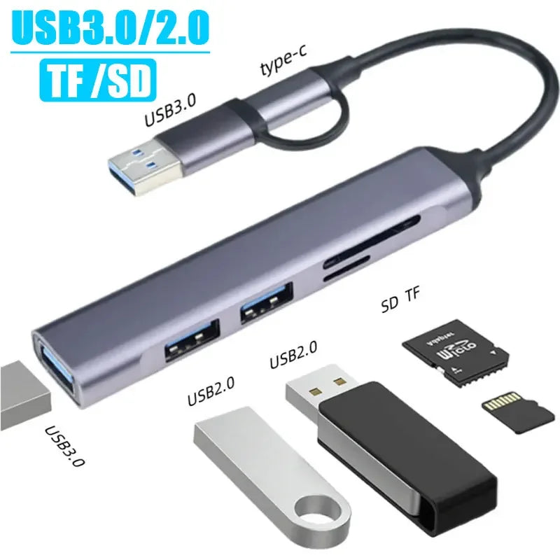 5 to 8 Port USB HUB with TF & SD card slots | For Mac & PC