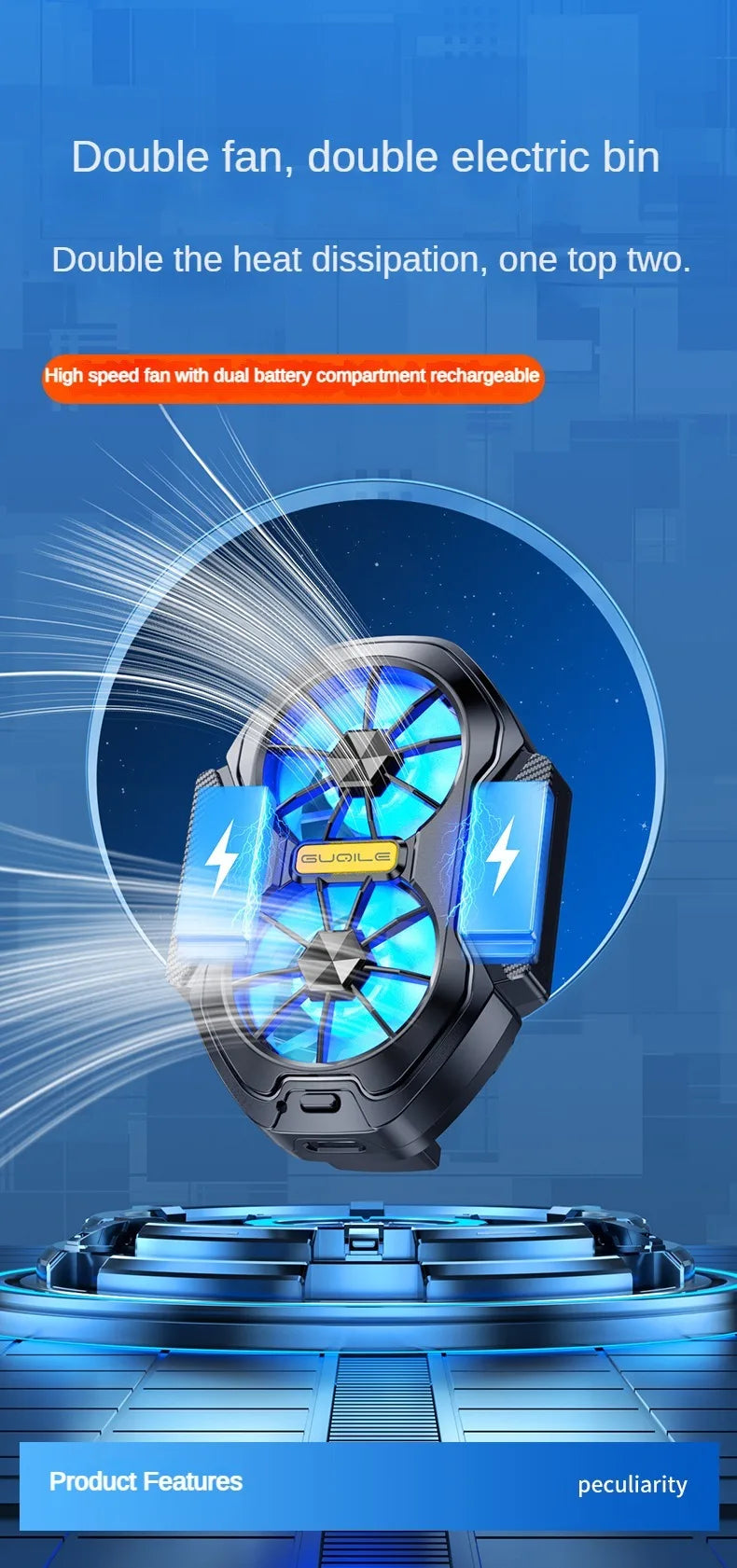 Dual Fan Wireless Phone Cooler | Battery Powered