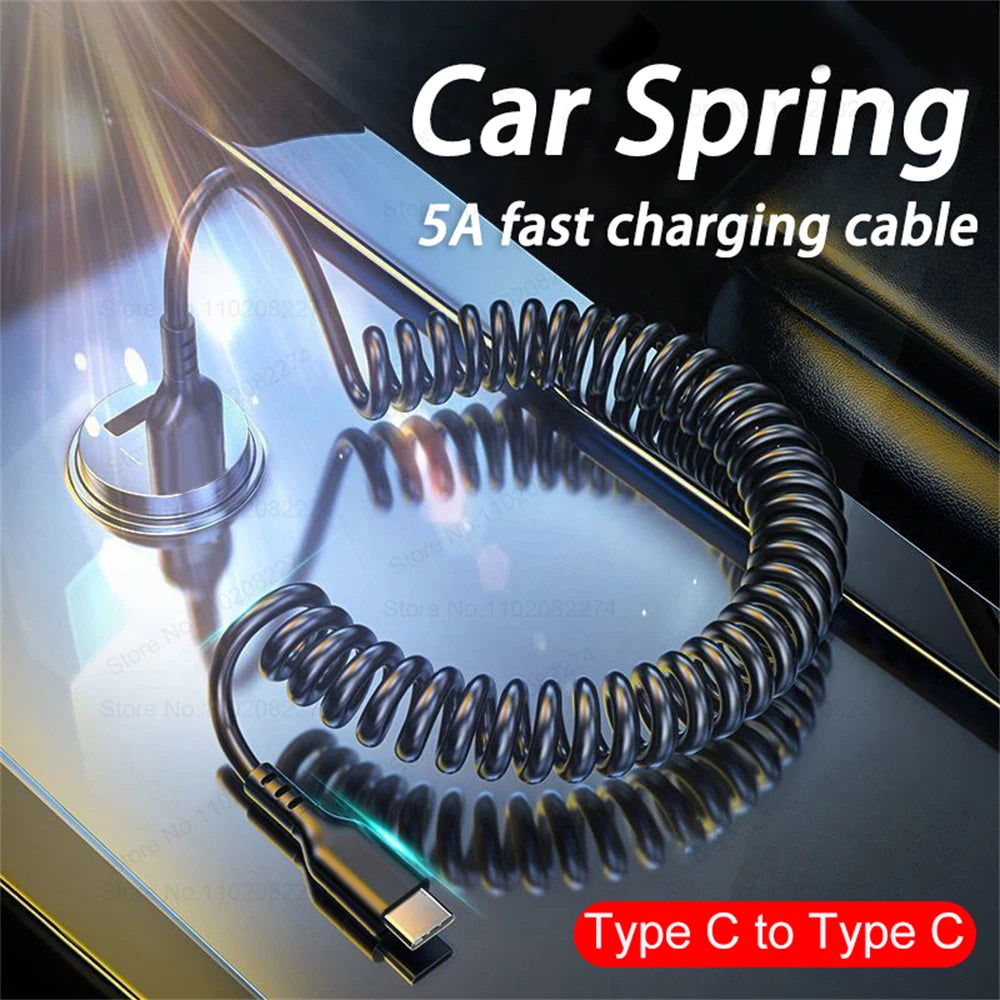Spring Retractable Charging Cable for Car | USB to USB C