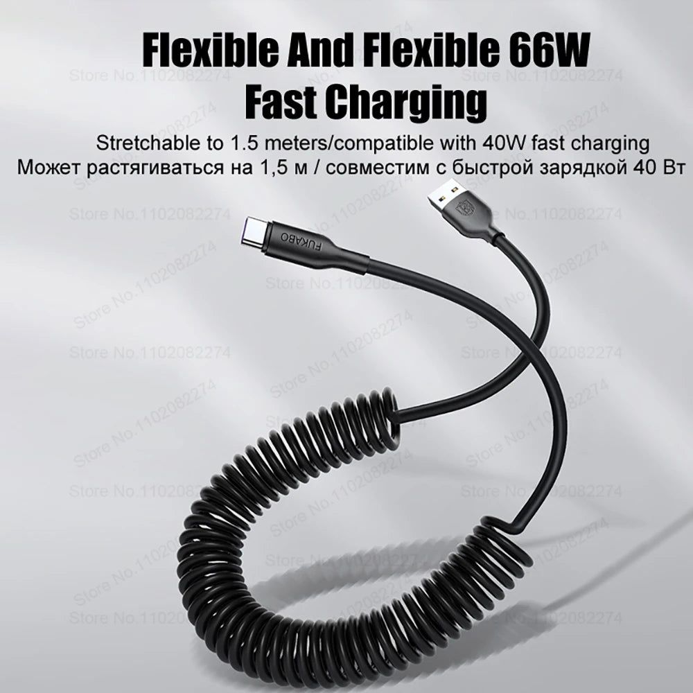 Spring Retractable Charging Cable for Car | USB to USB C