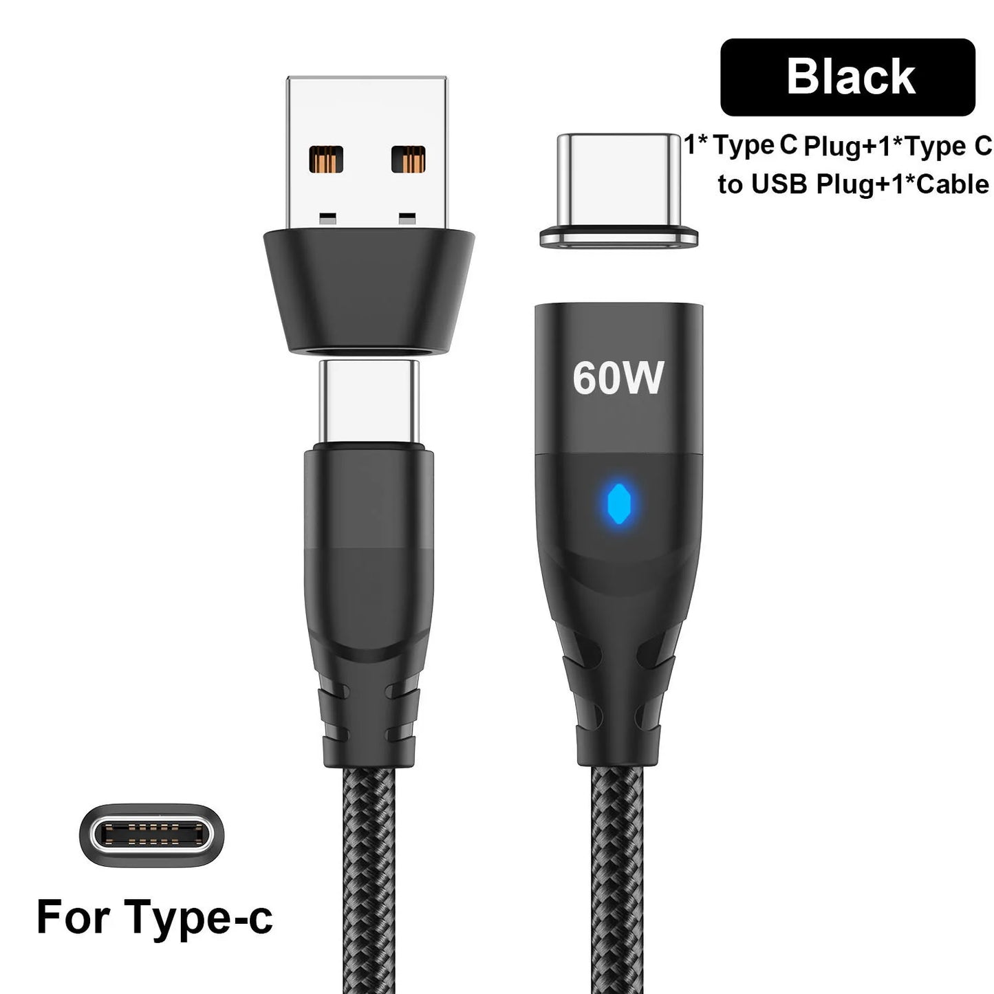 60W Magnetic Cable Fast Charging | USB-C, iPhone, Mirco USB