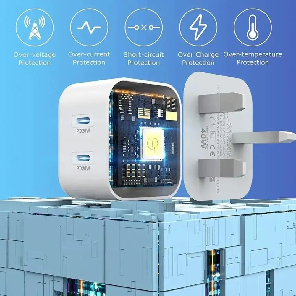Dual USB C Wall Charger | Fast Power Adapter Plug 40W