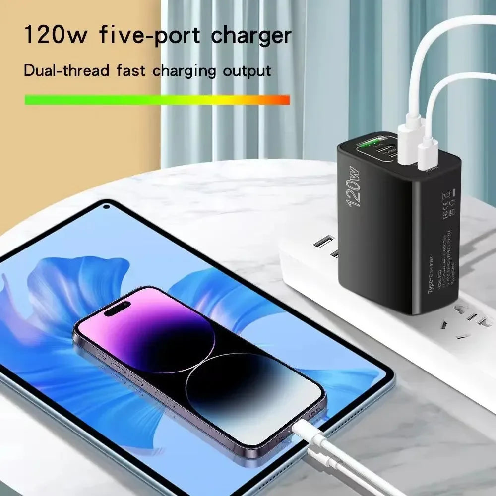 120W Wall Adapter Plug Multi Purpose | 5 Ports - USB & Type C