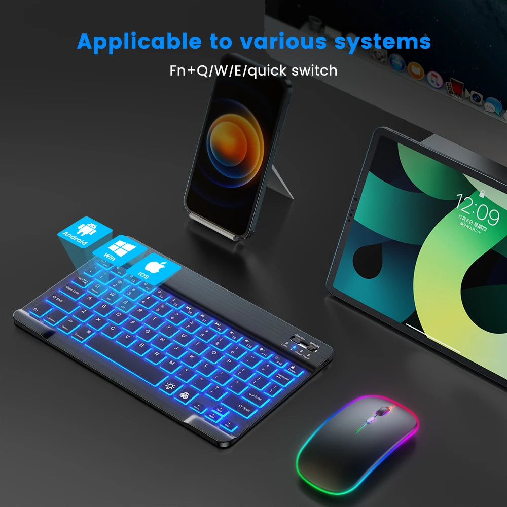 Backlight Bluetooth Keyboard & Mouse Set for Phones & Tablets