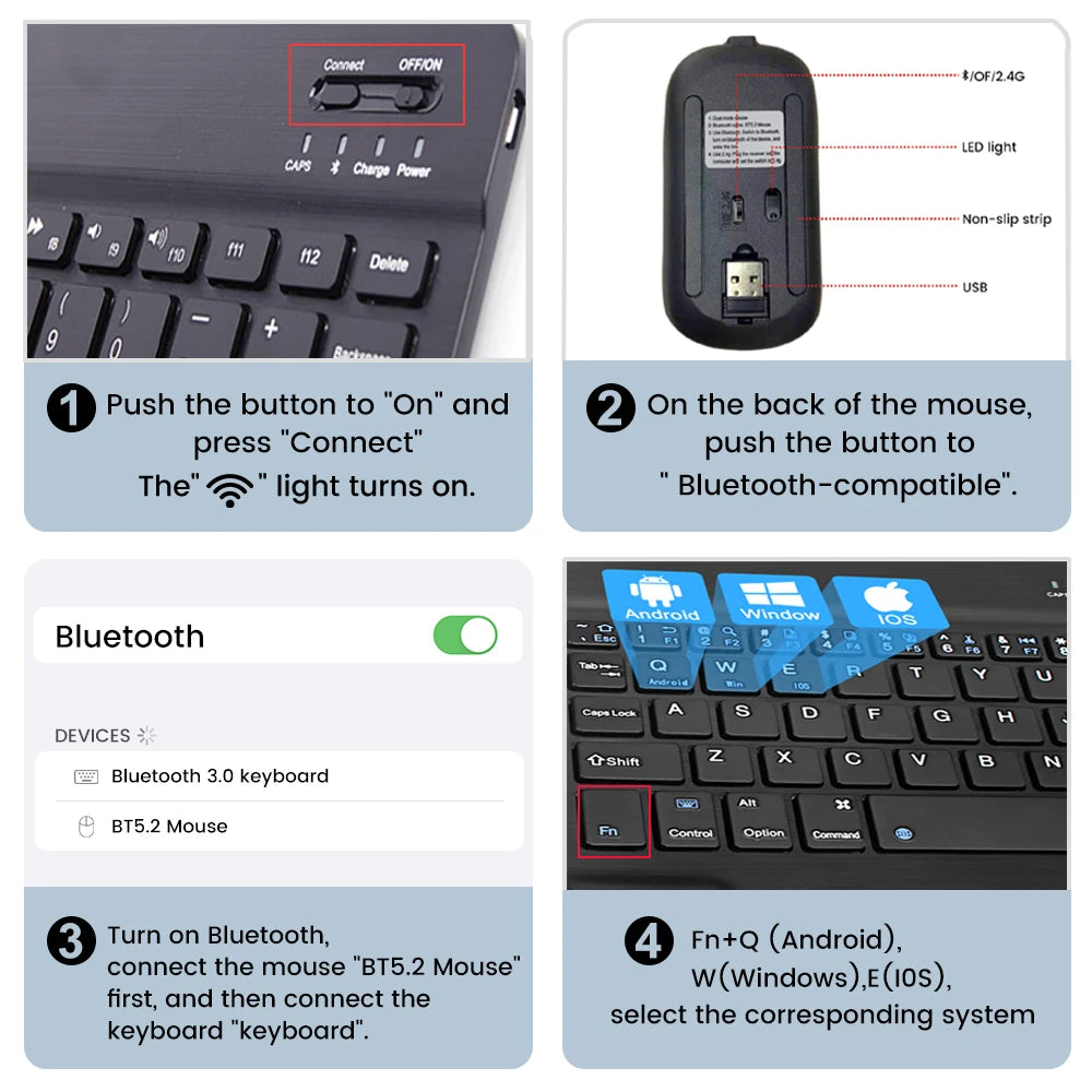 Backlight Bluetooth Keyboard & Mouse Set for Phones & Tablets