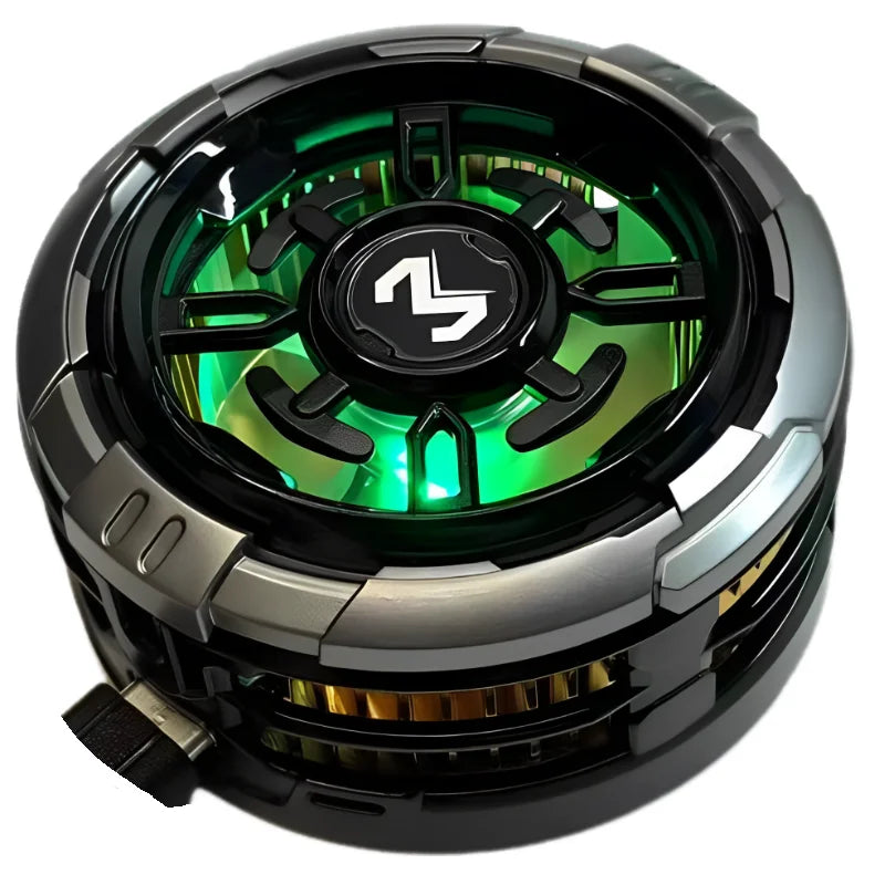 black fan with green light inside and usb c cable