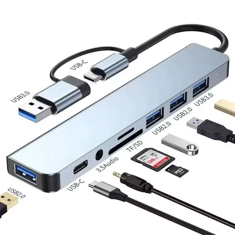 USB Hub for usb-c, usb 3.0, usb 2.0, audio and SD cards.