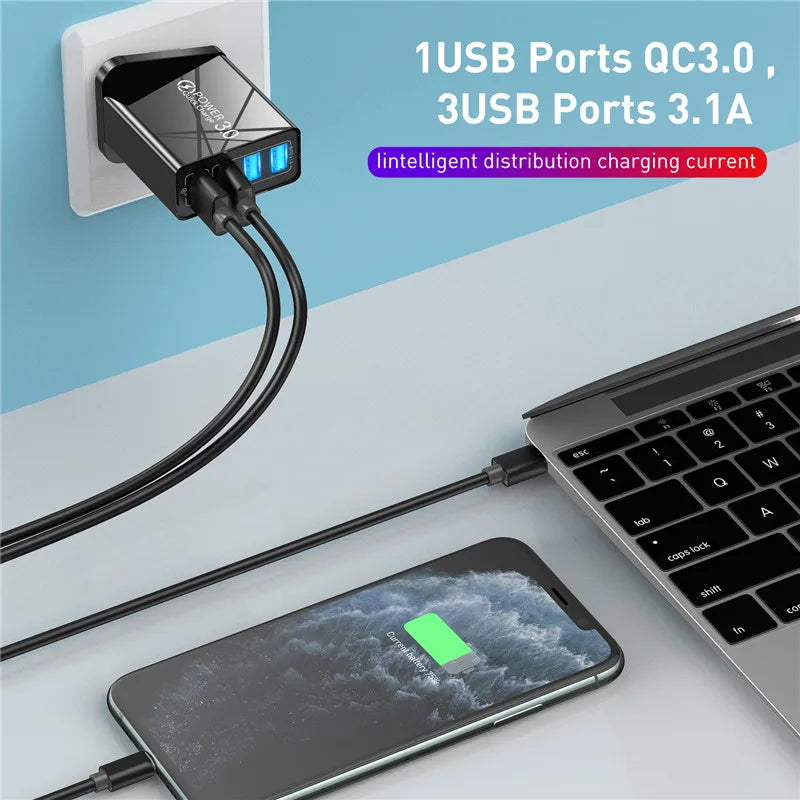 4 Port USB Charger Wall Adapter Plug | 45W Fast Charging
