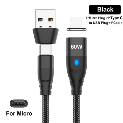 60W Magnetic Cable Fast Charging | USB-C, iPhone, Mirco USB