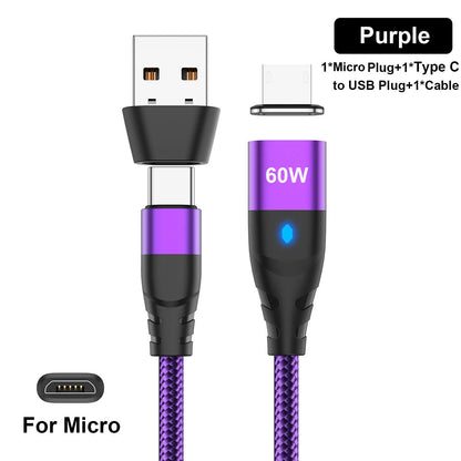 60W Magnetic Cable Fast Charging | USB-C, iPhone, Mirco USB