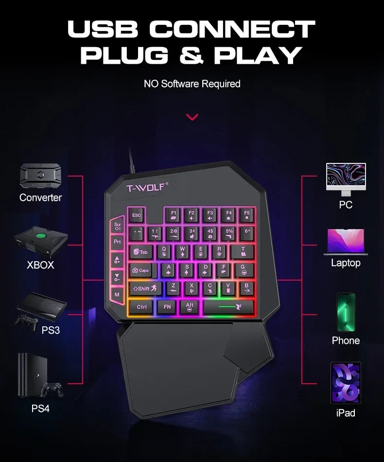 One-handed Mobile Gaming Keyboard and Mouse Set