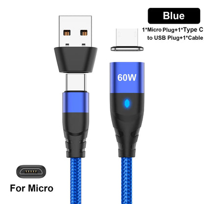 60W Magnetic Cable Fast Charging | USB-C, iPhone, Mirco USB