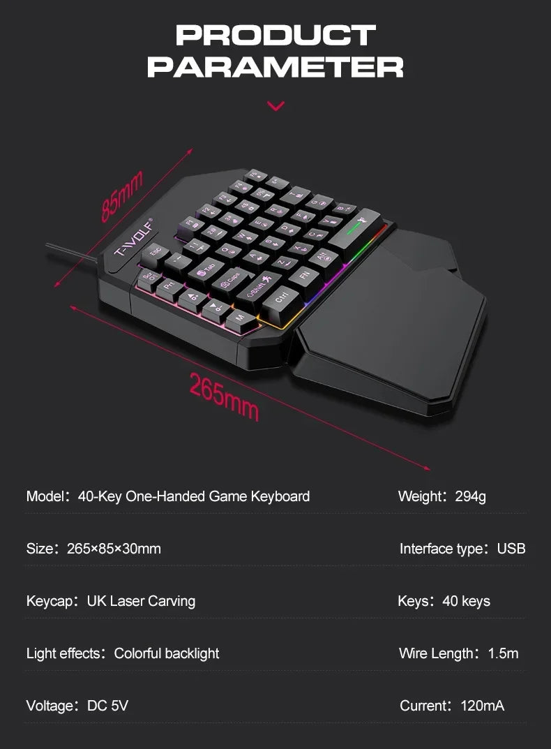 One-handed Mobile Gaming Keyboard and Mouse Set