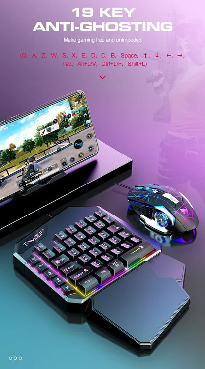 One-handed Mobile Gaming Keyboard and Mouse Set