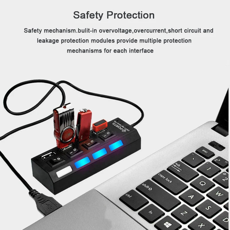 USB 2.0 Hub Splitter with Switch - 4/7 Ports | For Home or Office