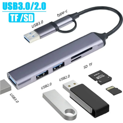 5 to 8 Port USB HUB with TF & SD card slots | For Mac & PC