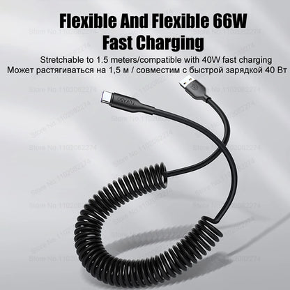 Spring Retractable Charging Cable for Car | USB to USB C