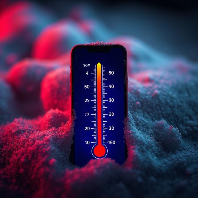 android phone in snow with thermometer