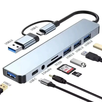 USB Hub for usb-c, usb 3.0, usb 2.0, audio and SD cards.